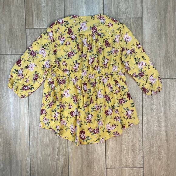 Torrid Floral Smocked Peplum Blouse Womens 0 (L) Yellow Boho Top 3/4 Sleeve - Picture 2 of 7